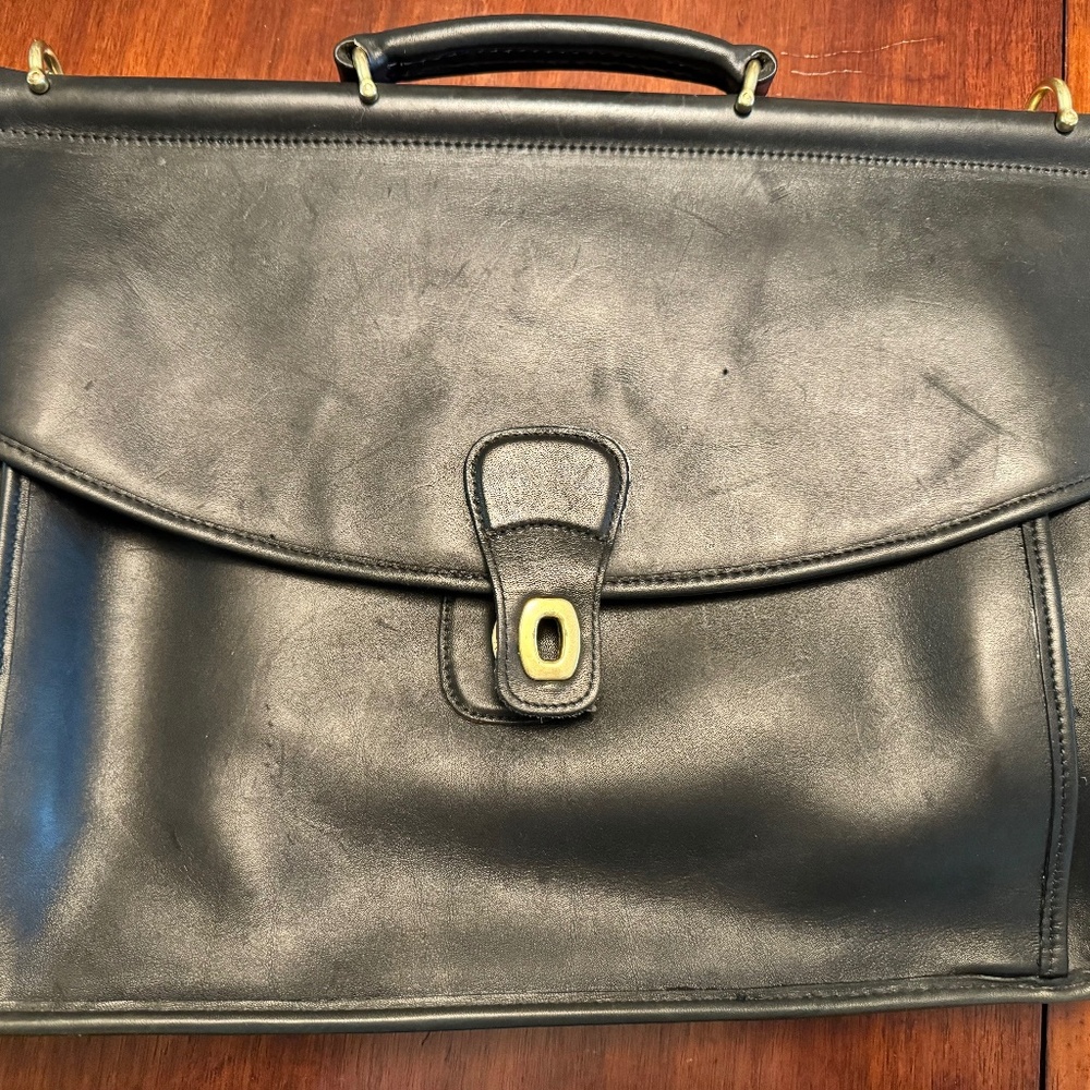 Authentic Vintage 90s COACH Beekman Black Leather Briefcase with Brass Hardware